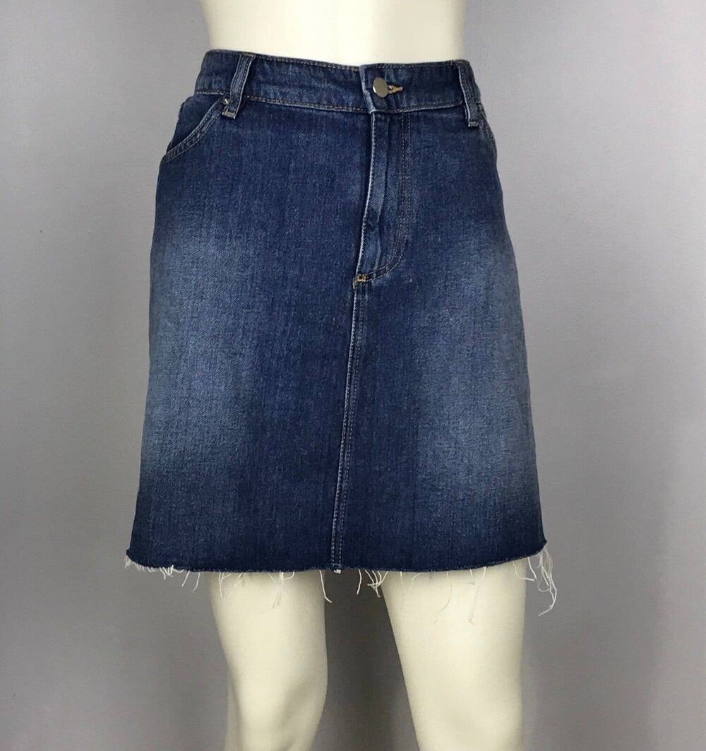 H&M Divided Medium Wash Frayed Denim Mini Skirt Size 12